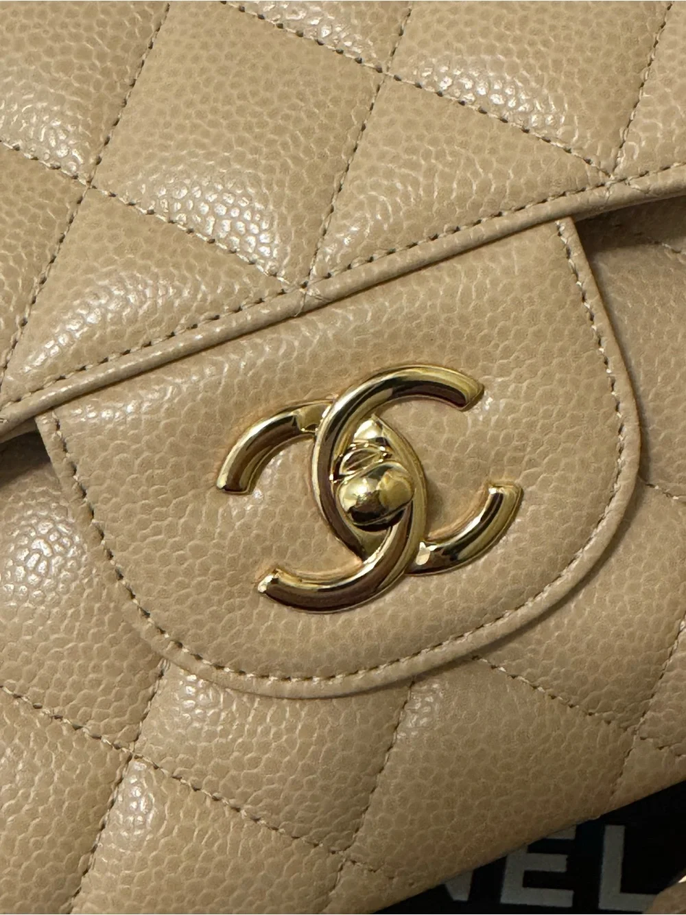 CHANEL JUMBO Beige Quilted Flap Shoulder Bag with Gold Chain